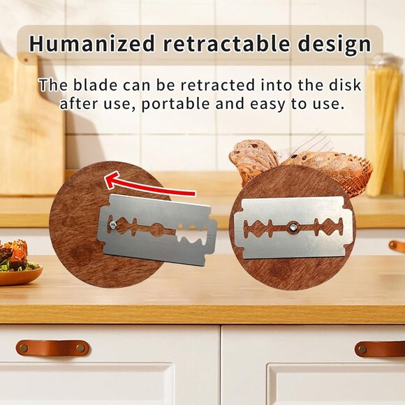 Wooden Lame Bread Scoring Tool with 5 Razor Blades and Leather Storage Cover - Picture 3 of 7